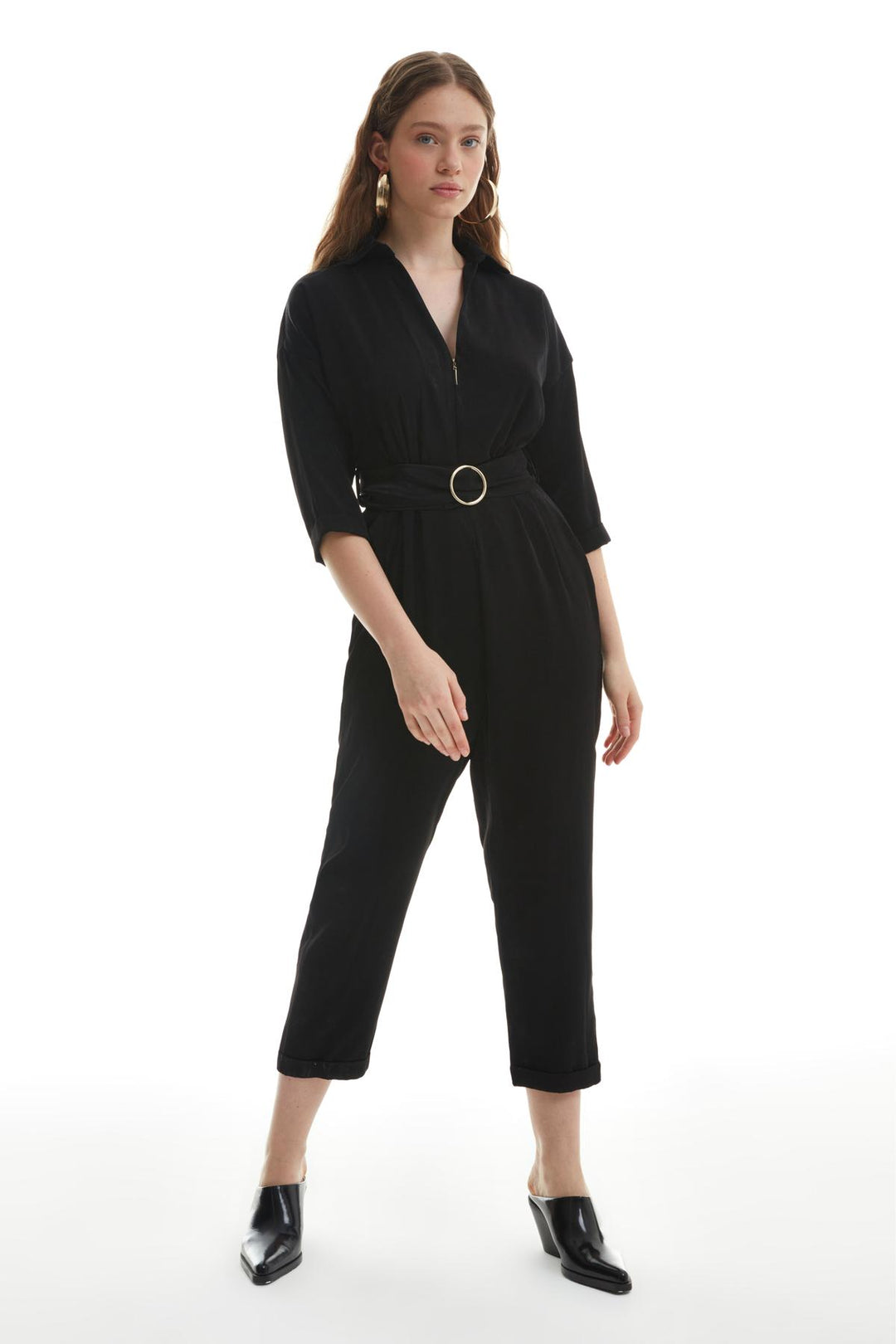 Fermuar Detaylı Tulum Siyah