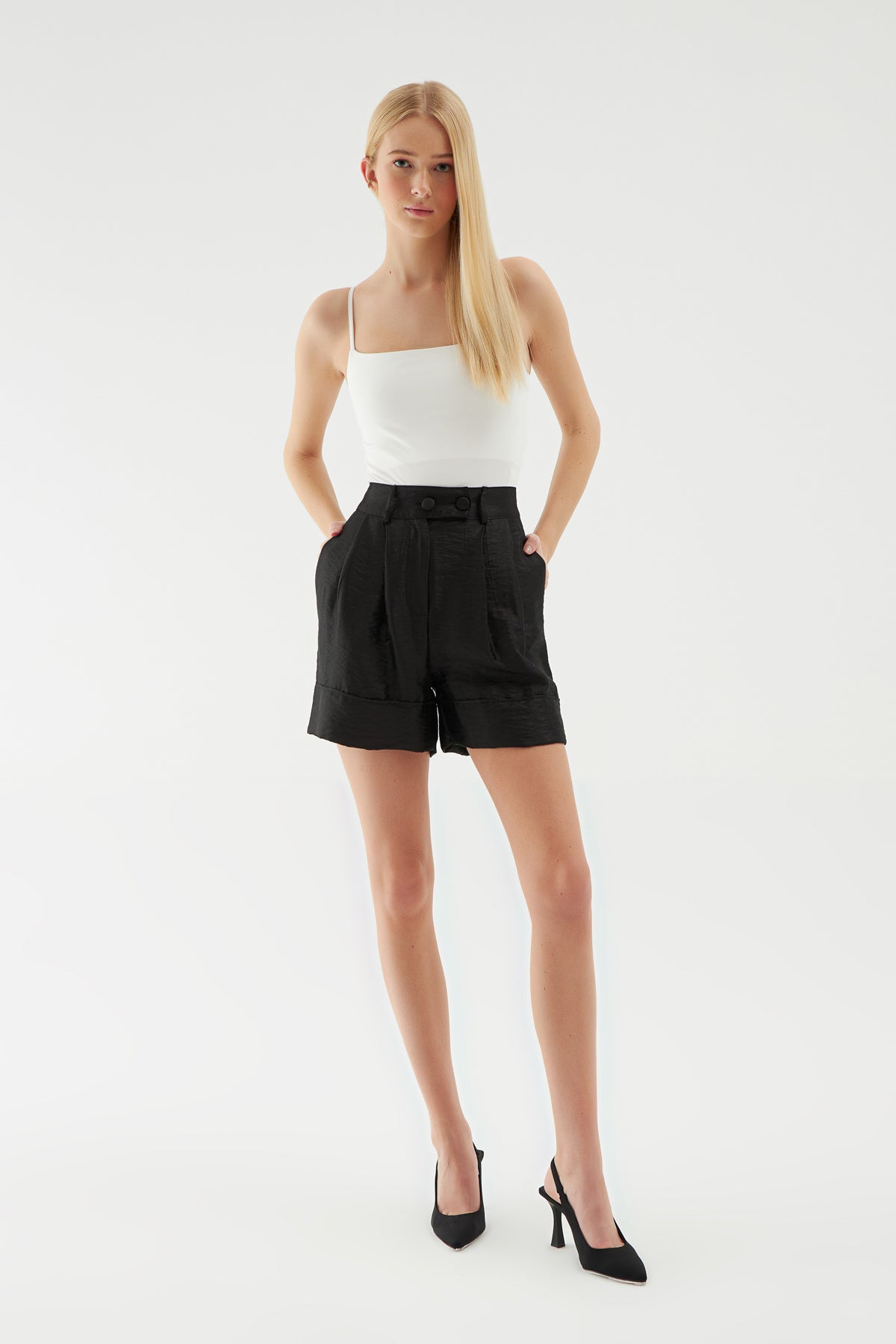 High Waist Double Leg Shorts Black