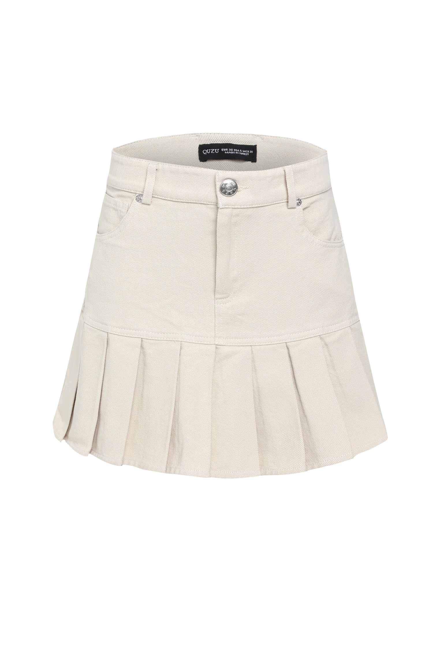 Pleated Mini Gabardine Skirt Stone