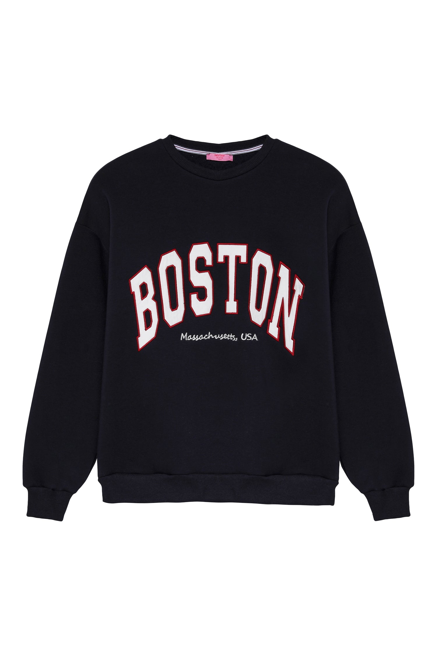 Kolu Fermuarlı Boston Yazılı Sweatshirt Lacivert