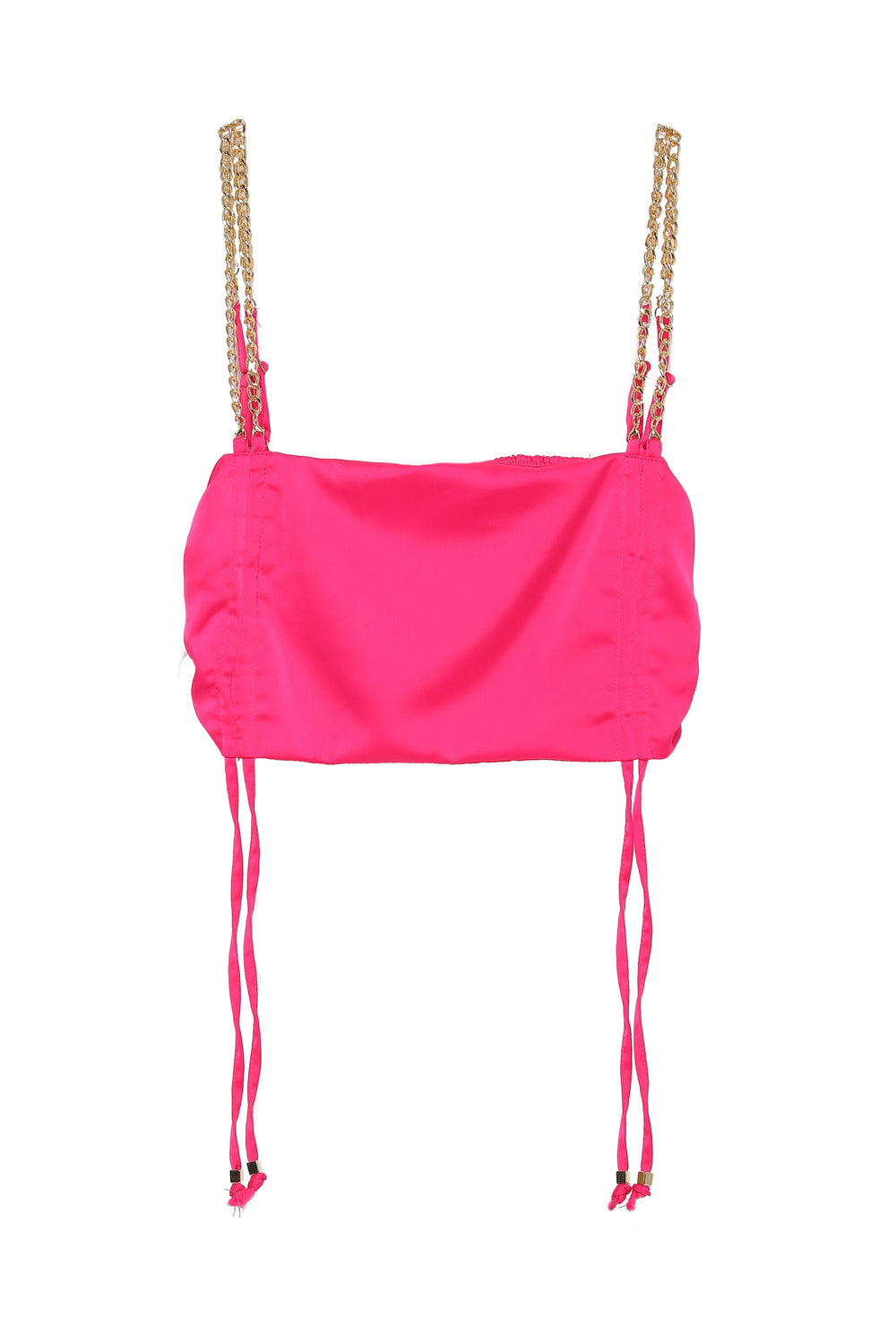 Chain Strap Gathered Satin Blouse Fuchsia