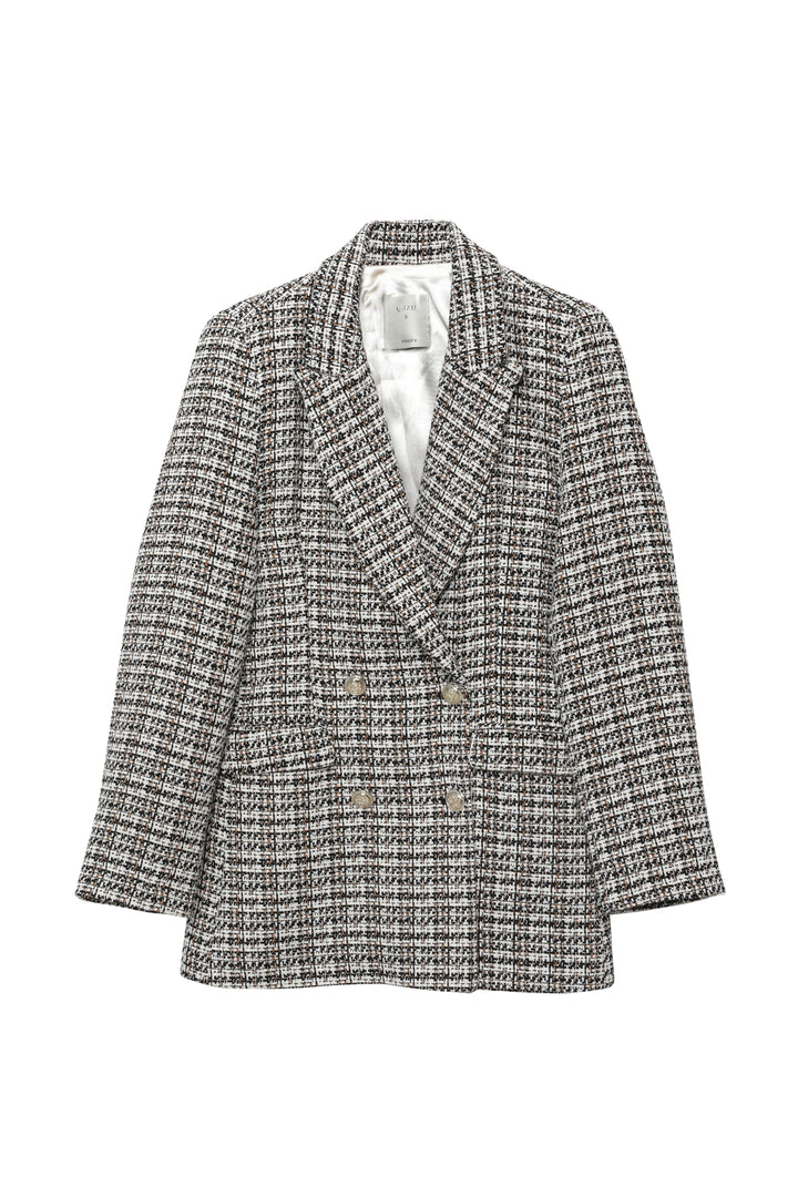 Kruvaze Yaka Düğme Detaylı Tüvit Blazer Ceket Siyah