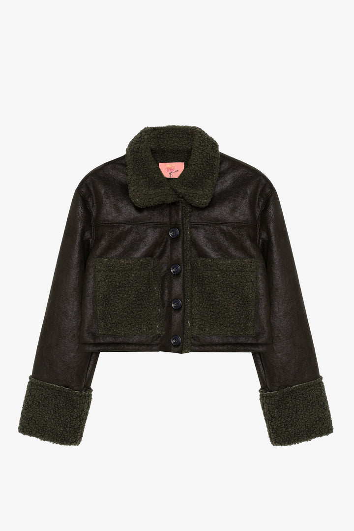 Kürk Garnili Süet Kısa Mont Haki