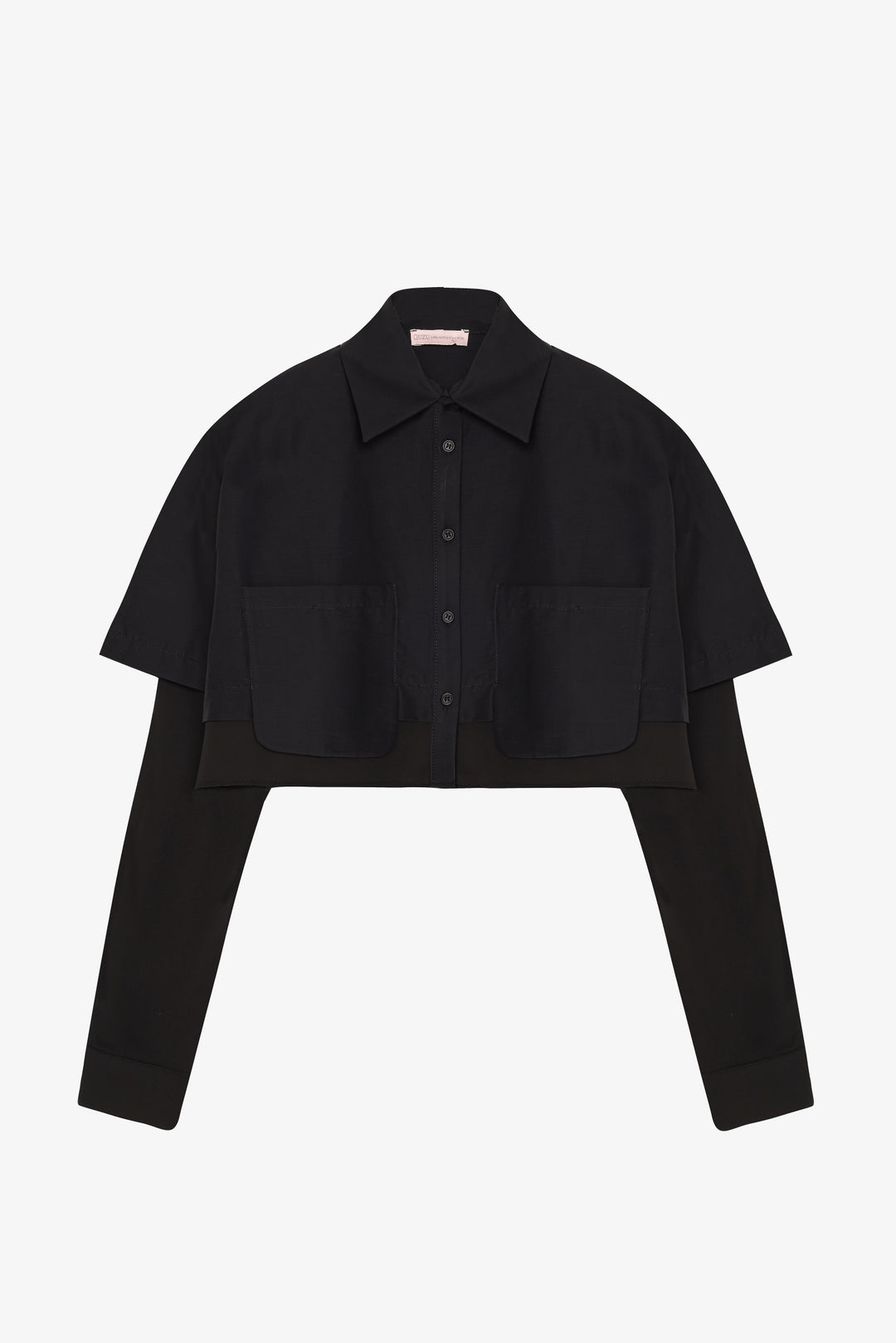 Çift Kat Görünümlü Crop Gömlek Siyah