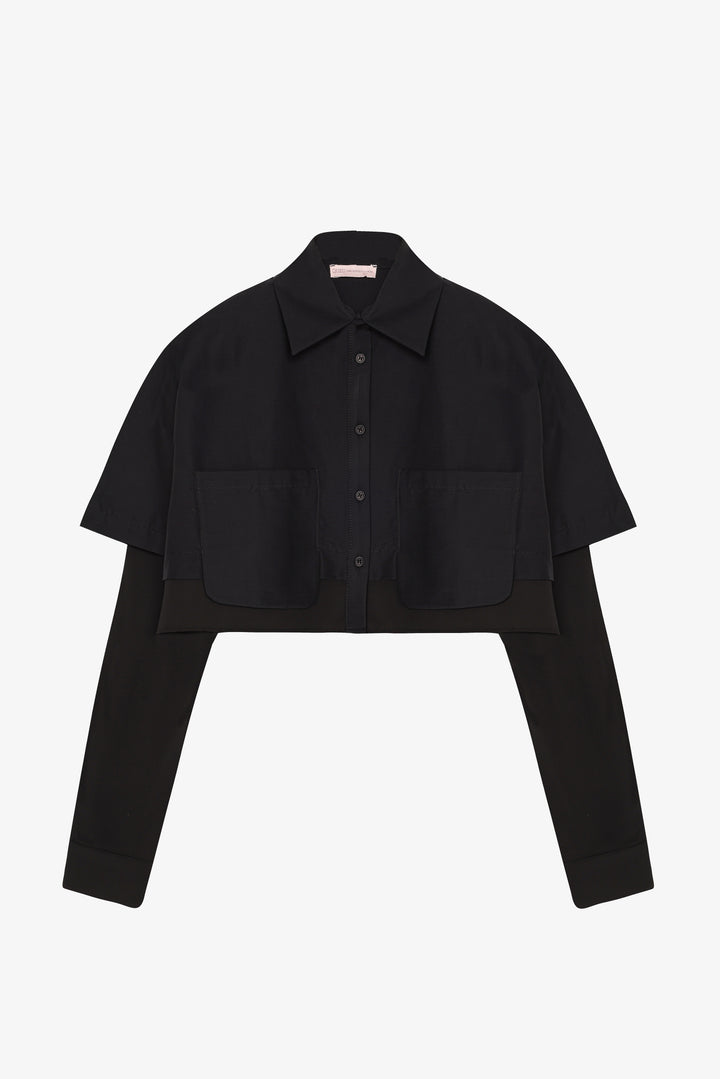Çift Kat Görünümlü Crop Gömlek Siyah