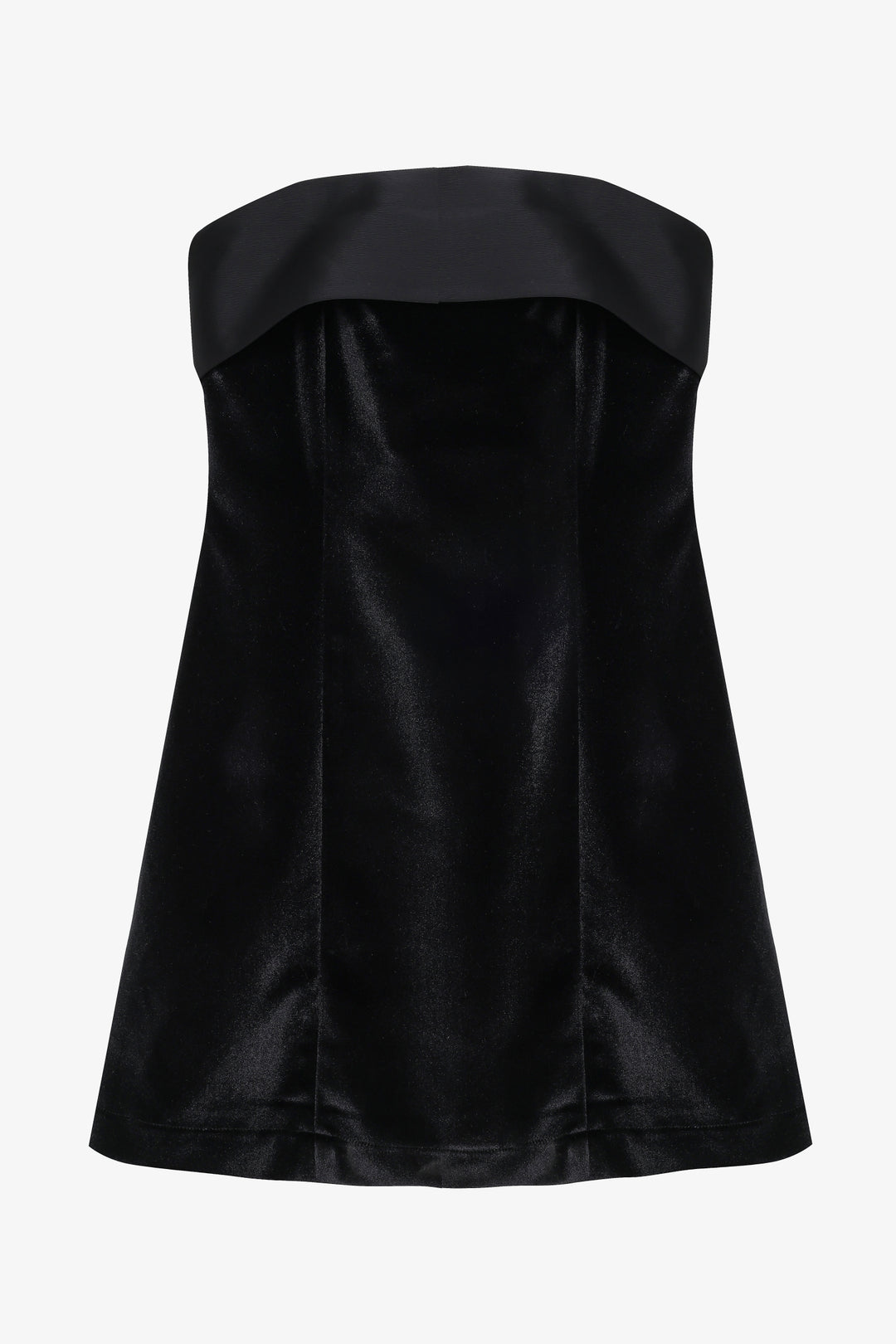 Saten Bantlı Kadife Straplez Mini Elbise Siyah