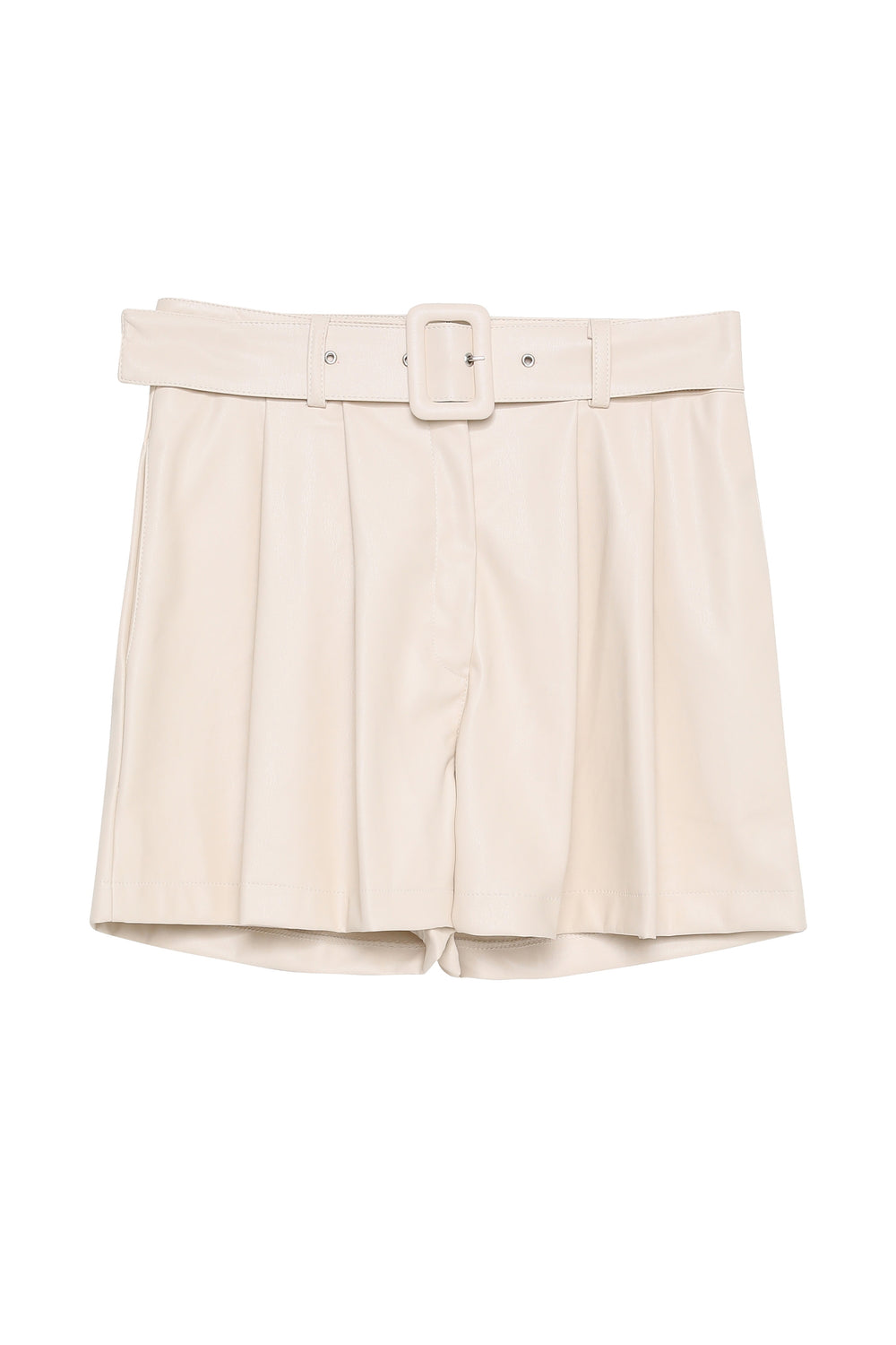 Belted Leather Shorts Stone