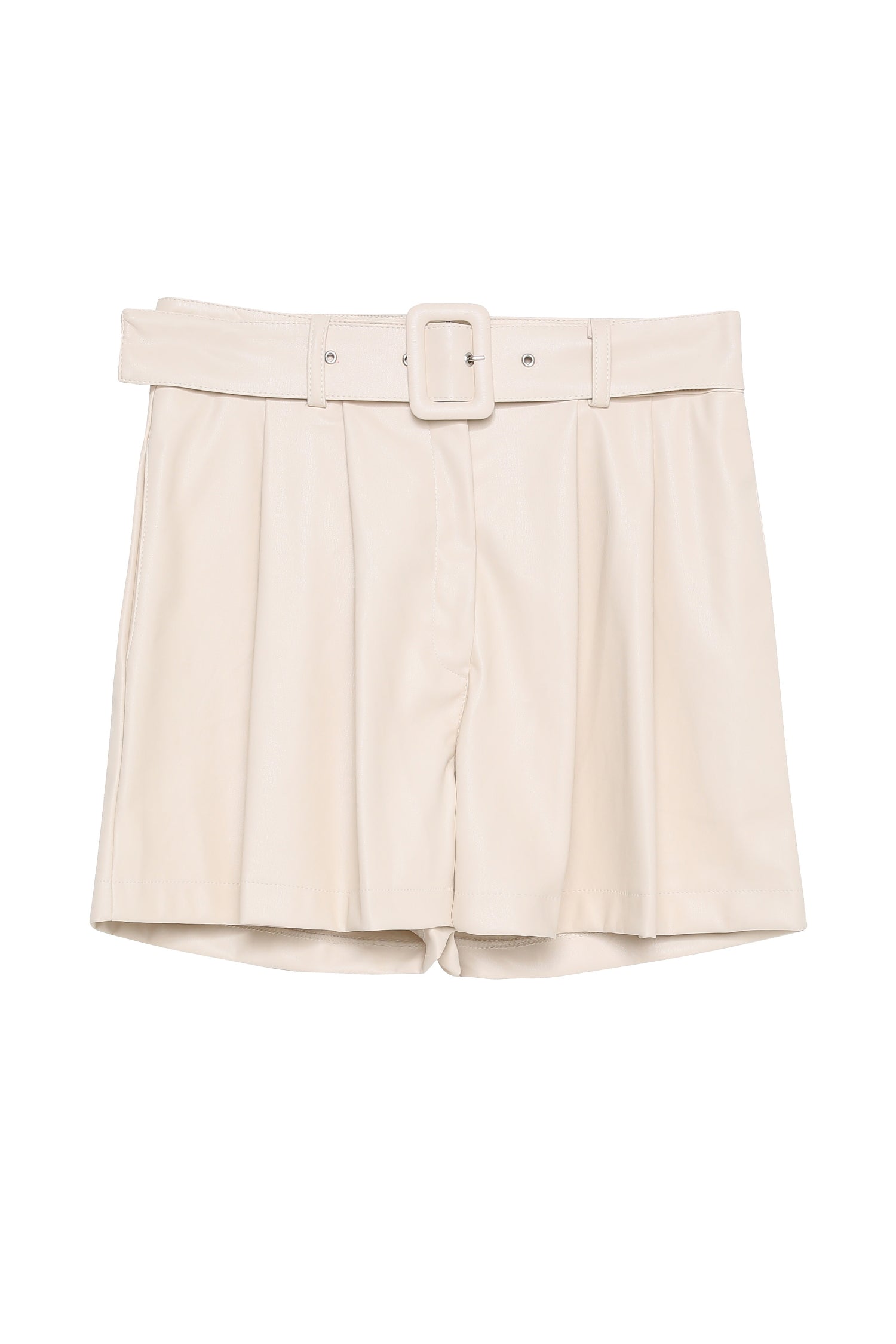 Belted Leather Shorts Stone