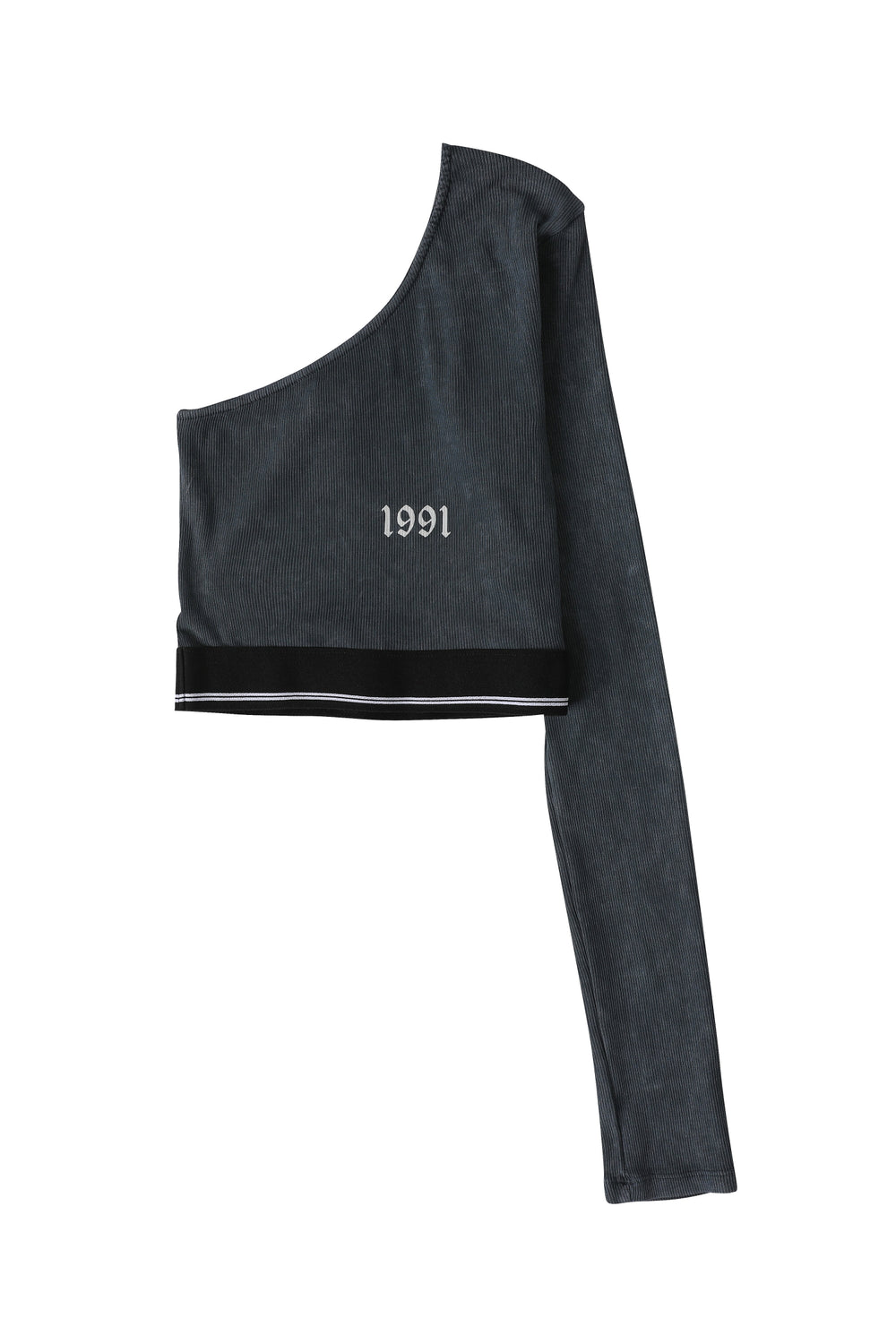 One Shoulder Crop Blouse with Elastic Waist Anthracite