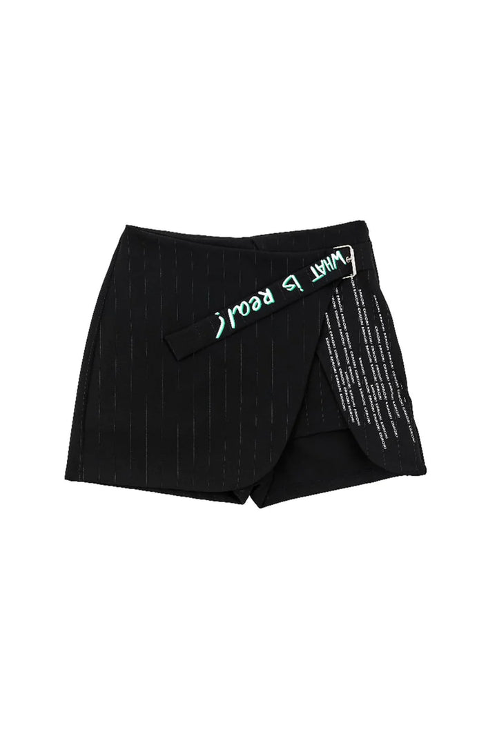 Yazı Baskılı Anvelop Şort Etek Siyah