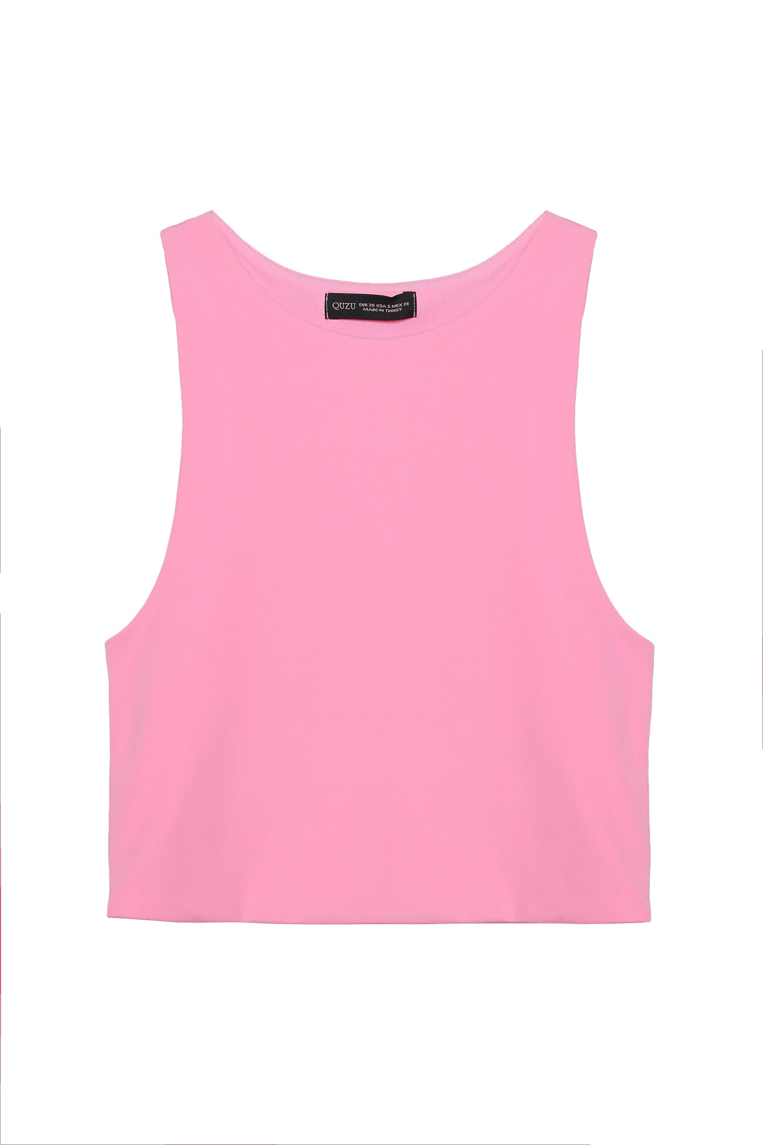 Crew Neck Strap Crop Blouse Pink