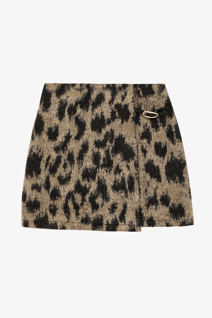 Leopar Kemer Detay Mini Etek Bej