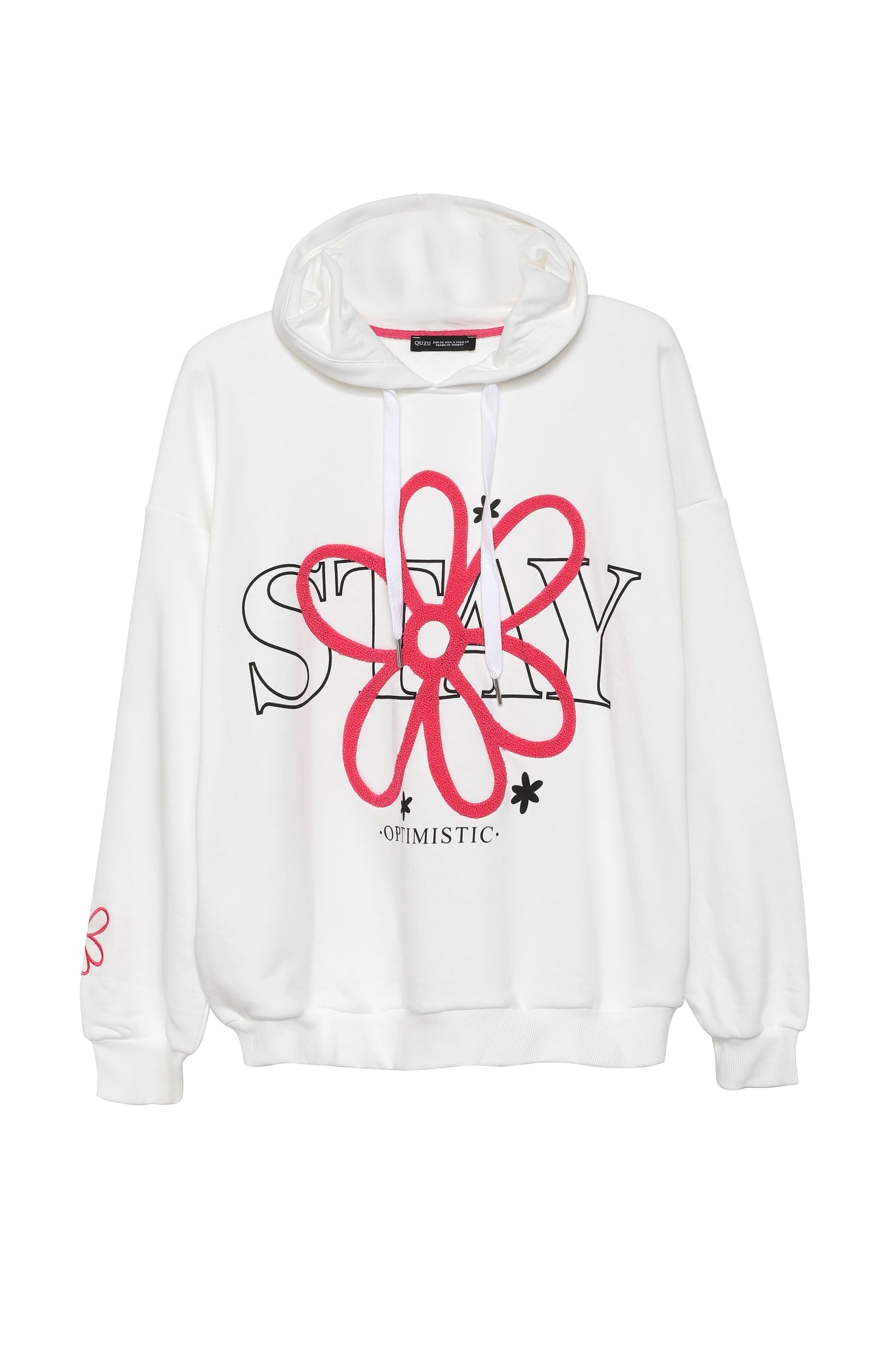 Print Detailed Hoodie Sweatshirt Ecru