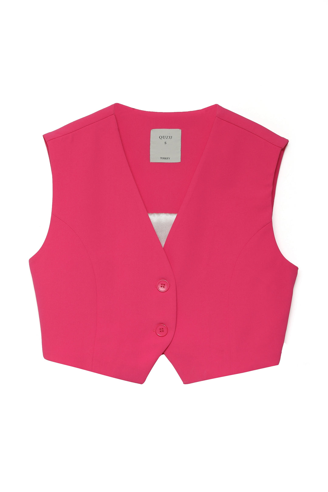 Buttoned Short Vest Fuchsia