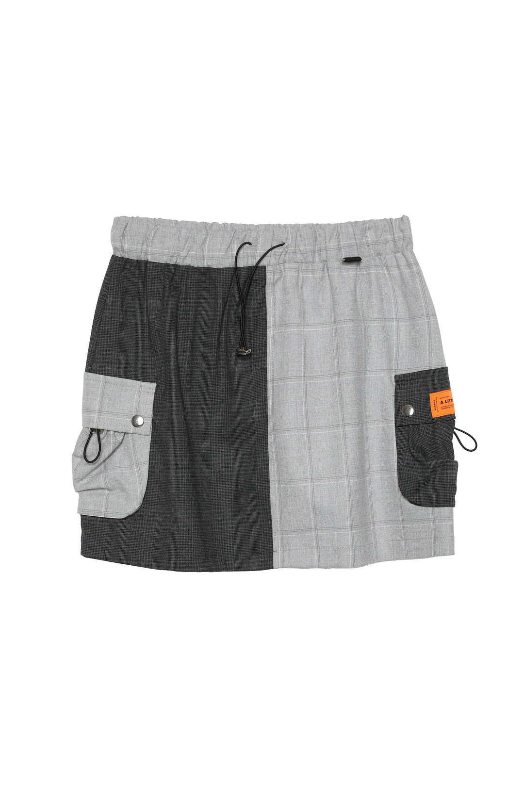 Çift Renk Detaylı Ekoseli Mini Etek Gri