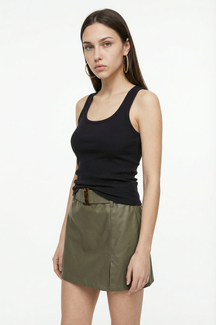 Fitilli Yuvarlak Yaka Basic Atlet Siyah