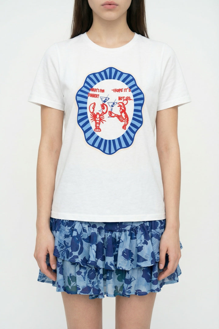 Istakoz Nakışlı Oversize Tişört Ekru