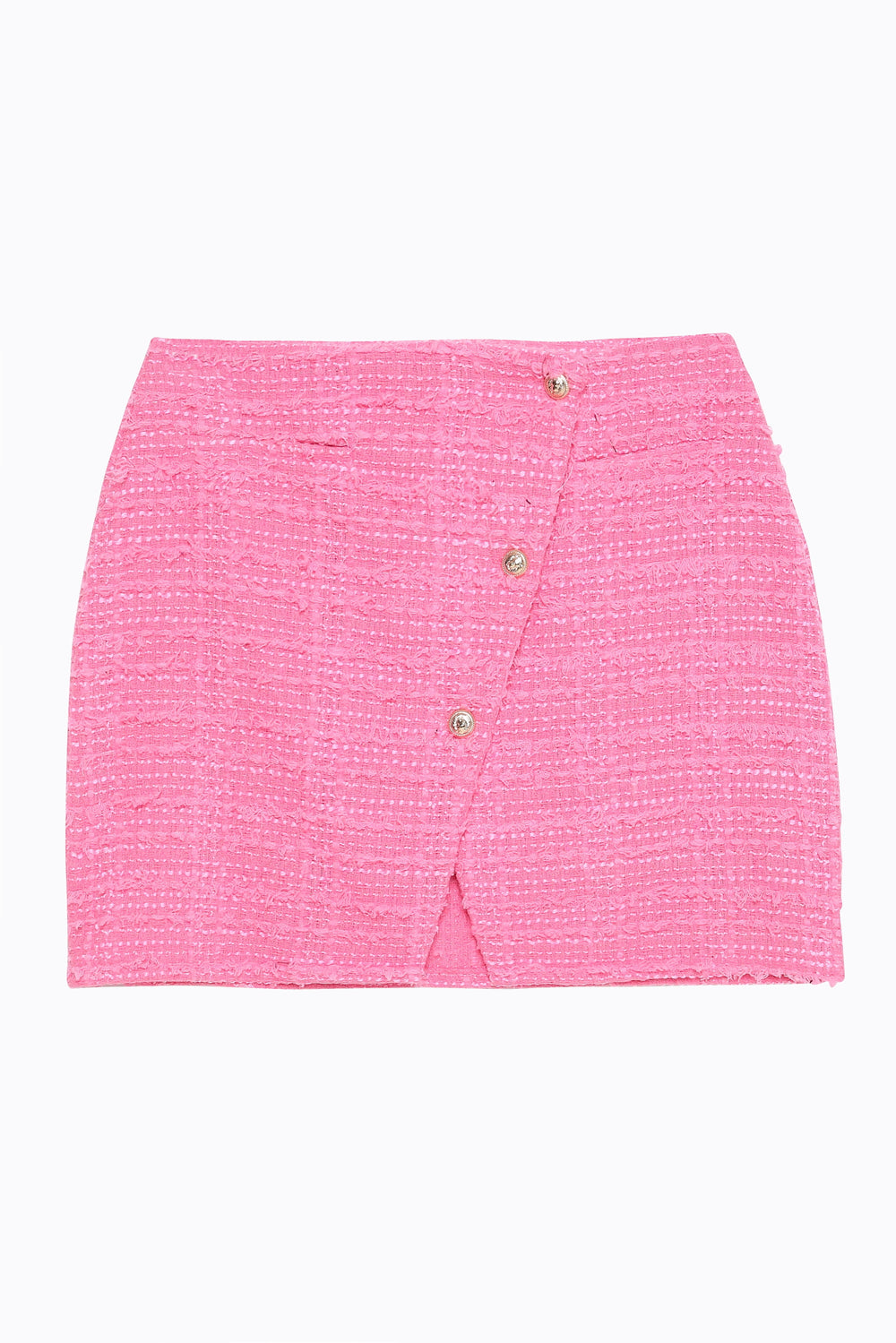 Button Detailed Tweed Mini Skirt Pink