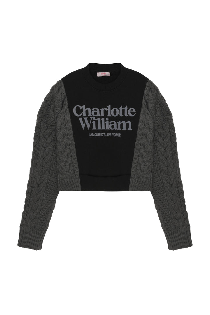 Triko Kol Yazı Baskılı Sweatshirt Siyah