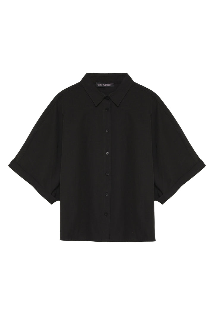 Kısa Kol Oversize Gömlek Siyah