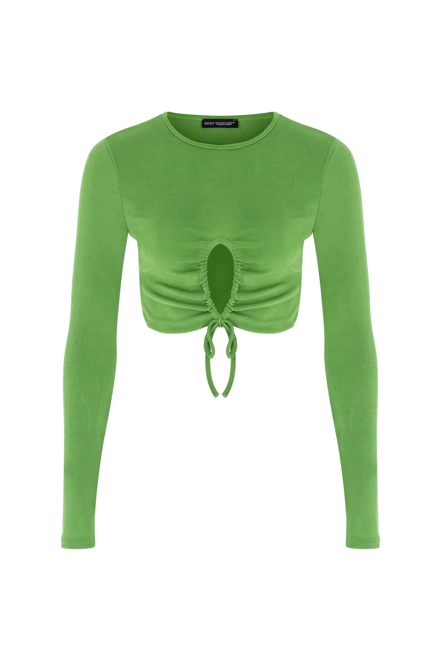 Dekolte Detaylı Crop Bluz Yeşil