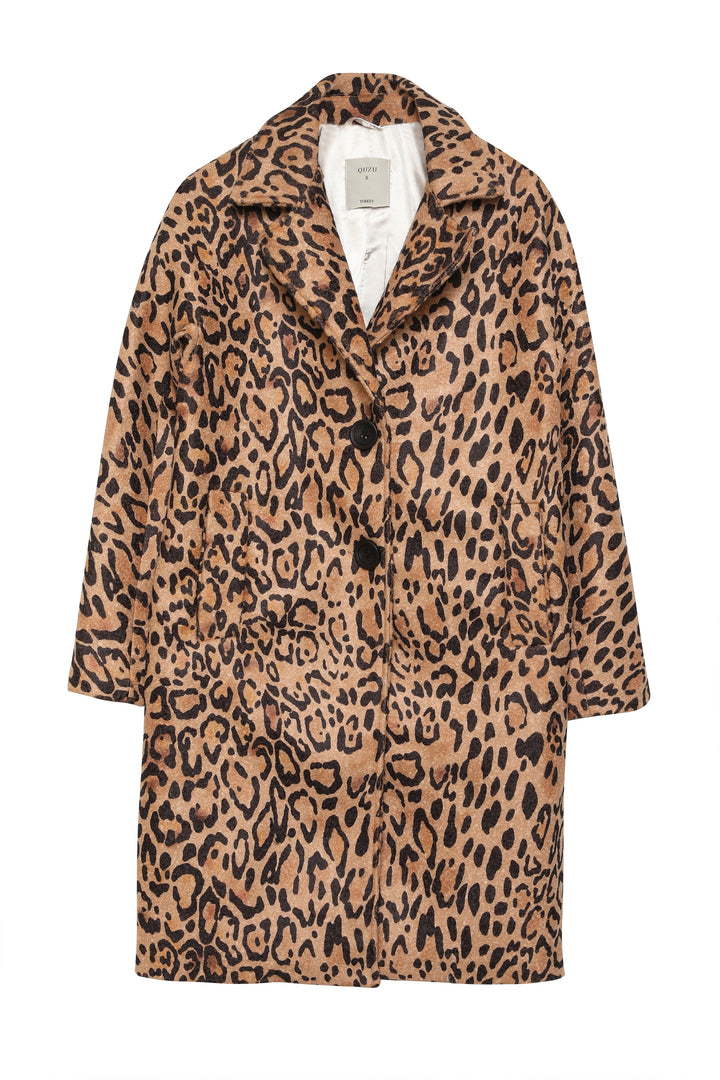 Leopard Patterned Buttoned Coat Beige