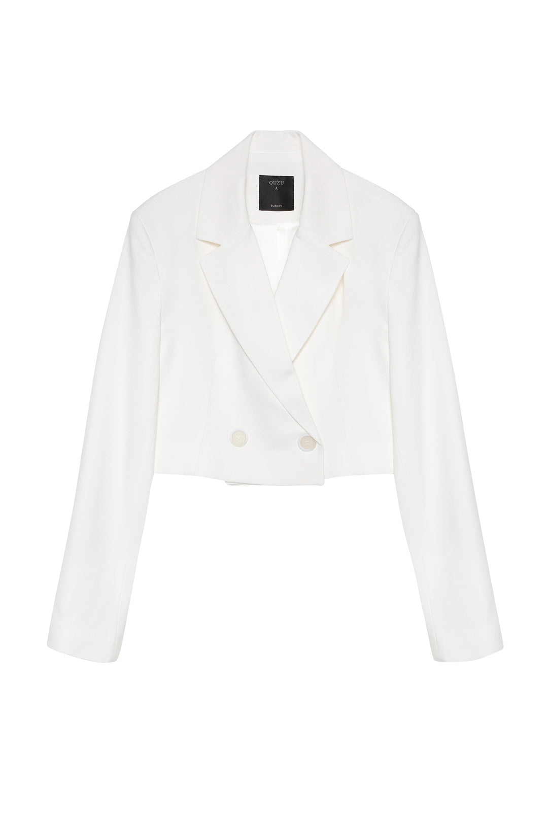 Vatka Detaylı Crop Blazer Ceket Ekru