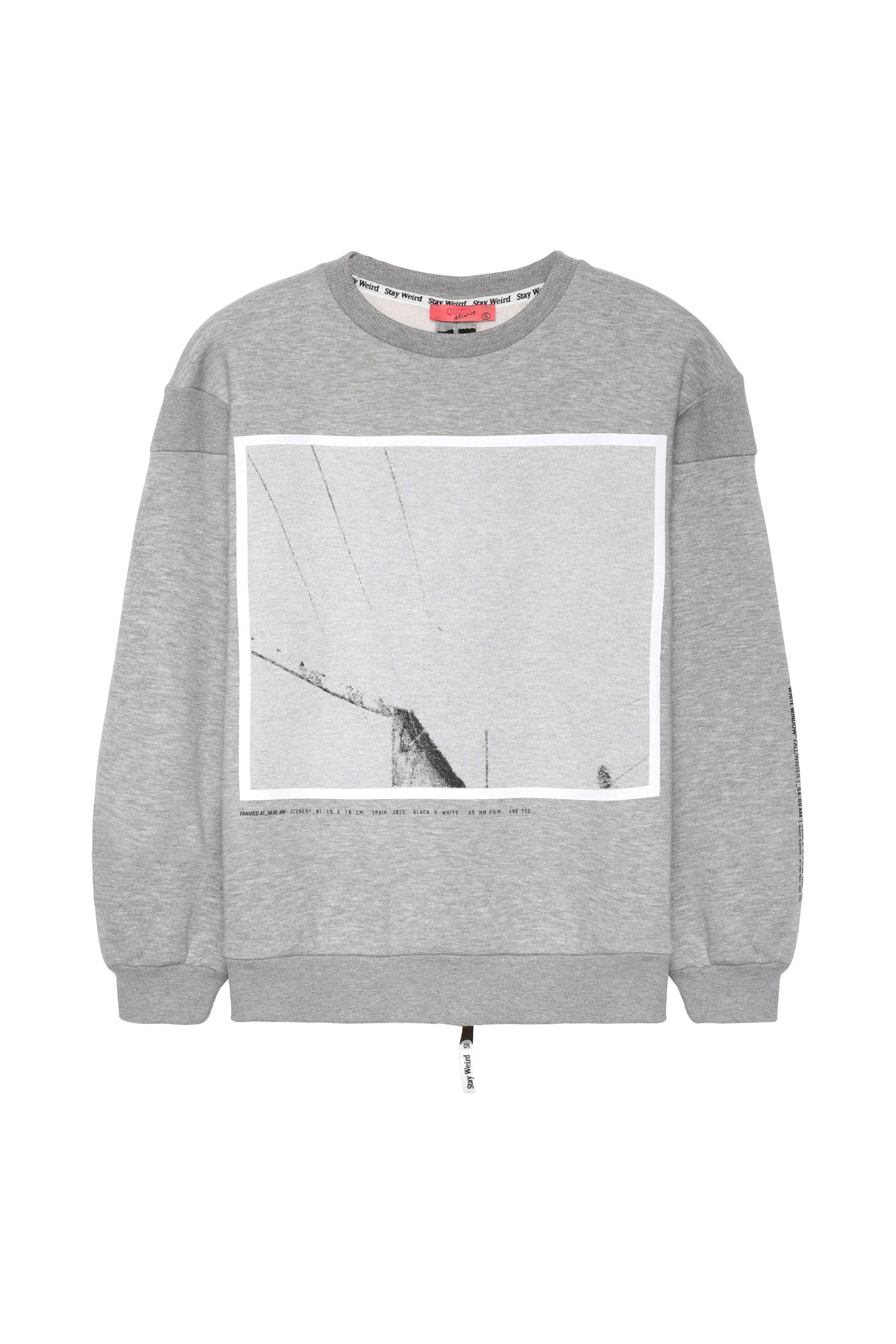 Sırtı Fermuar Detaylı Baskılı Sweatshirt Gri