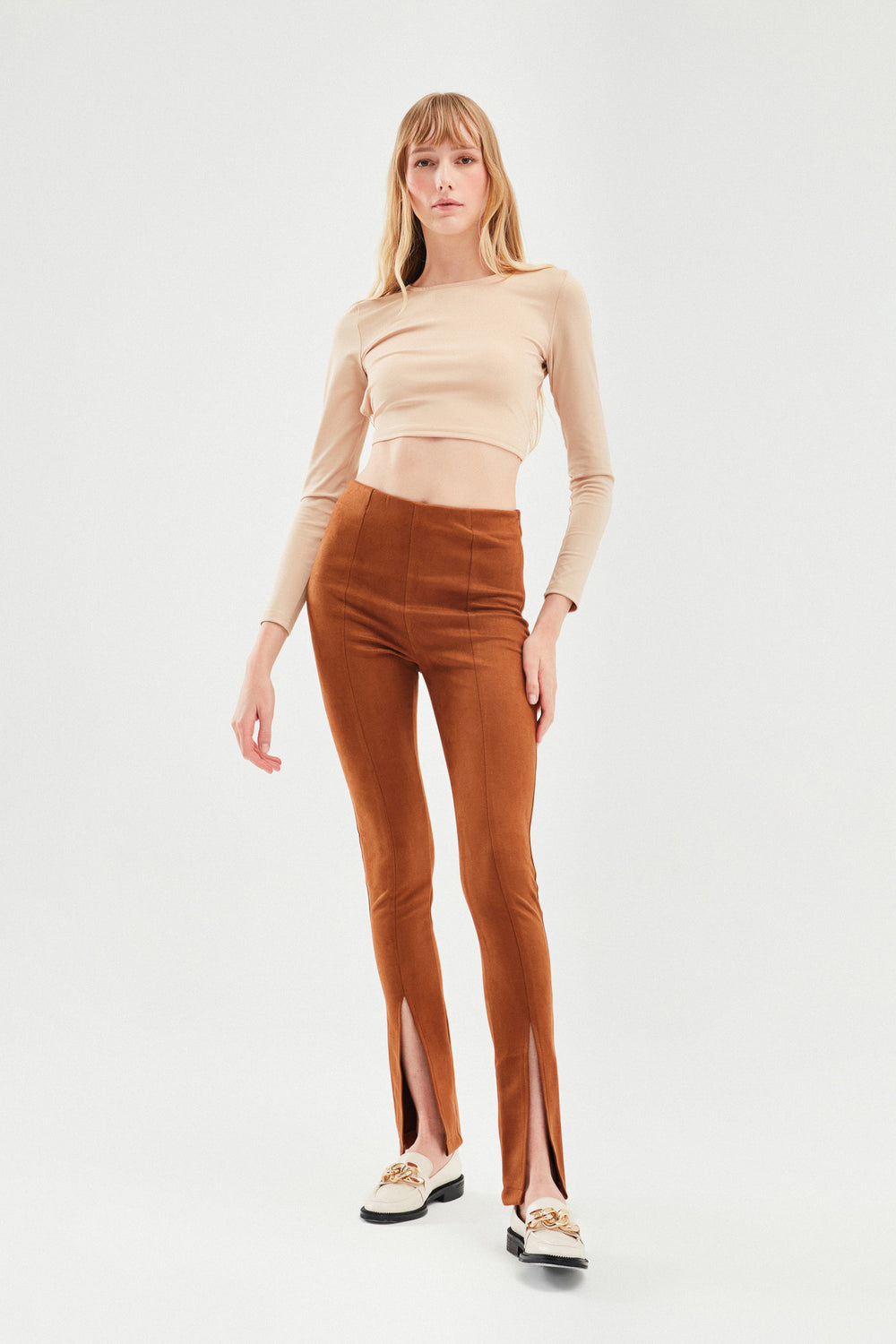 Slit Suede Trousers Brown