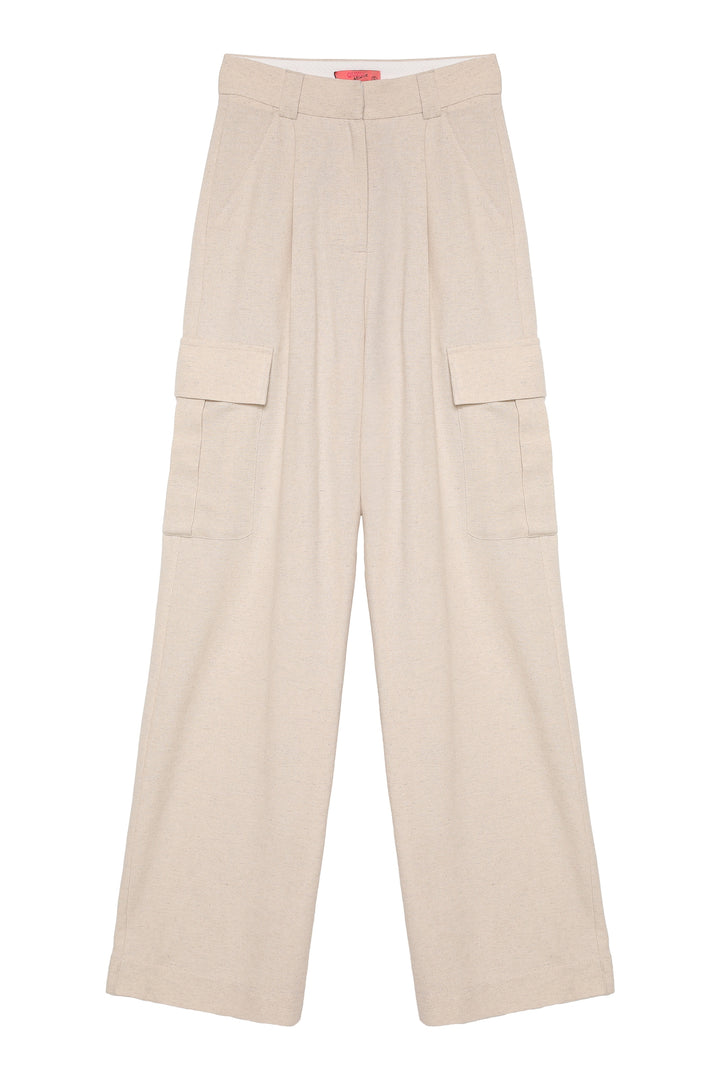 Kargo Cep Detaylı Keten Pantolon Naturel