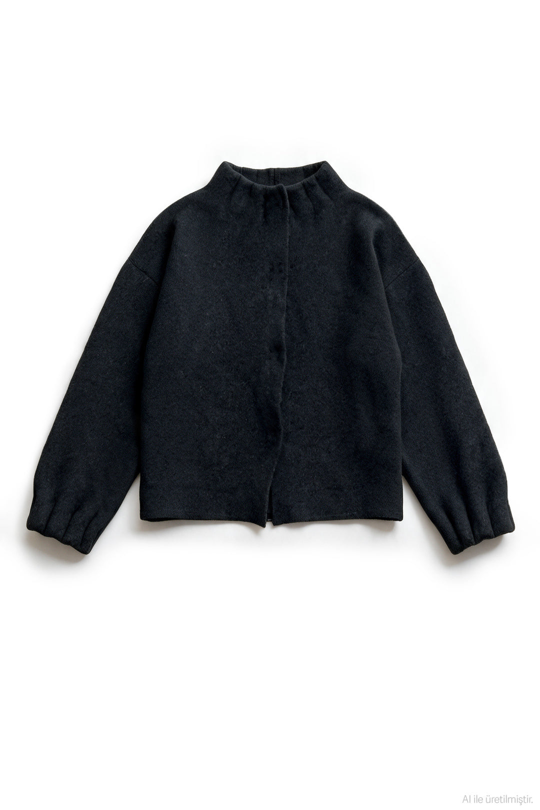 Dik Yaka Oversize Triko Hırka Siyah