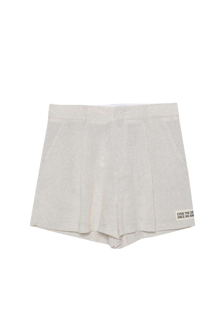 Etiket Detaylı Mini Keten Şort Naturel