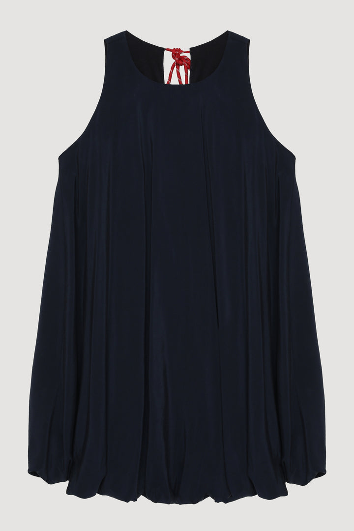 Halter Yaka Mini Balon Elbise Lacivert
