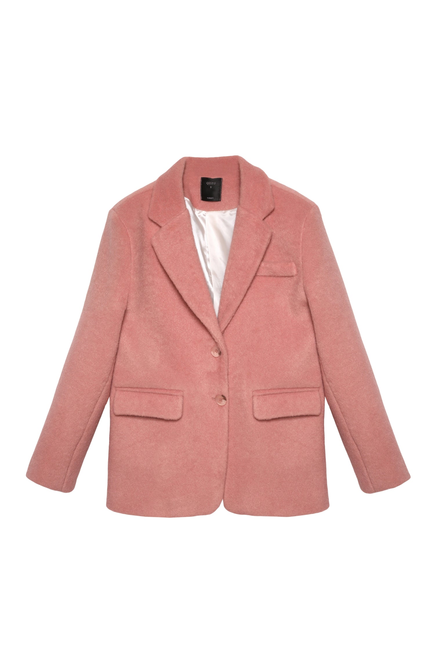 Kruvaze Yaka Kaşe Blazer Ceket Pembe