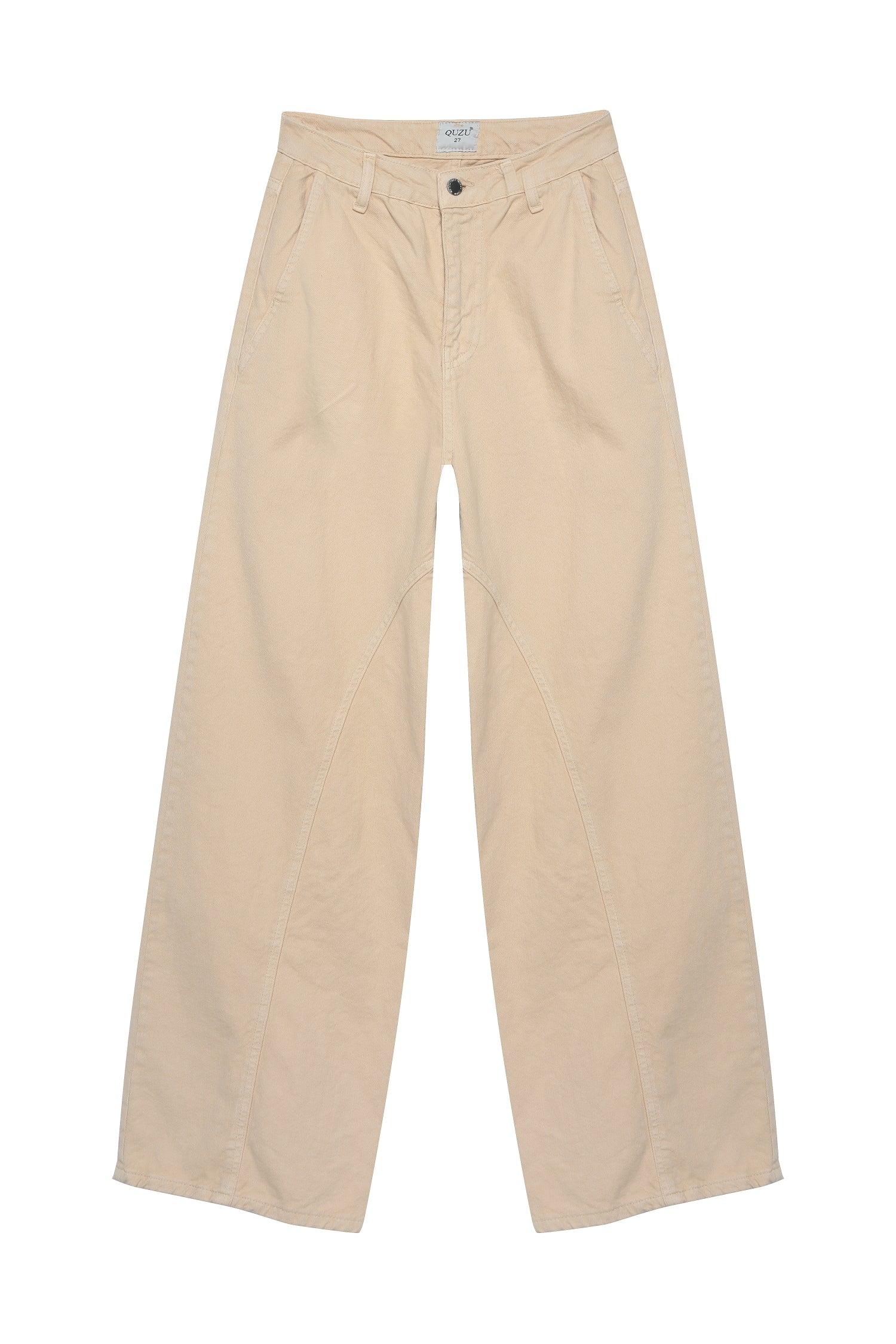 Wide Leg High Waist Denim Pants Beige