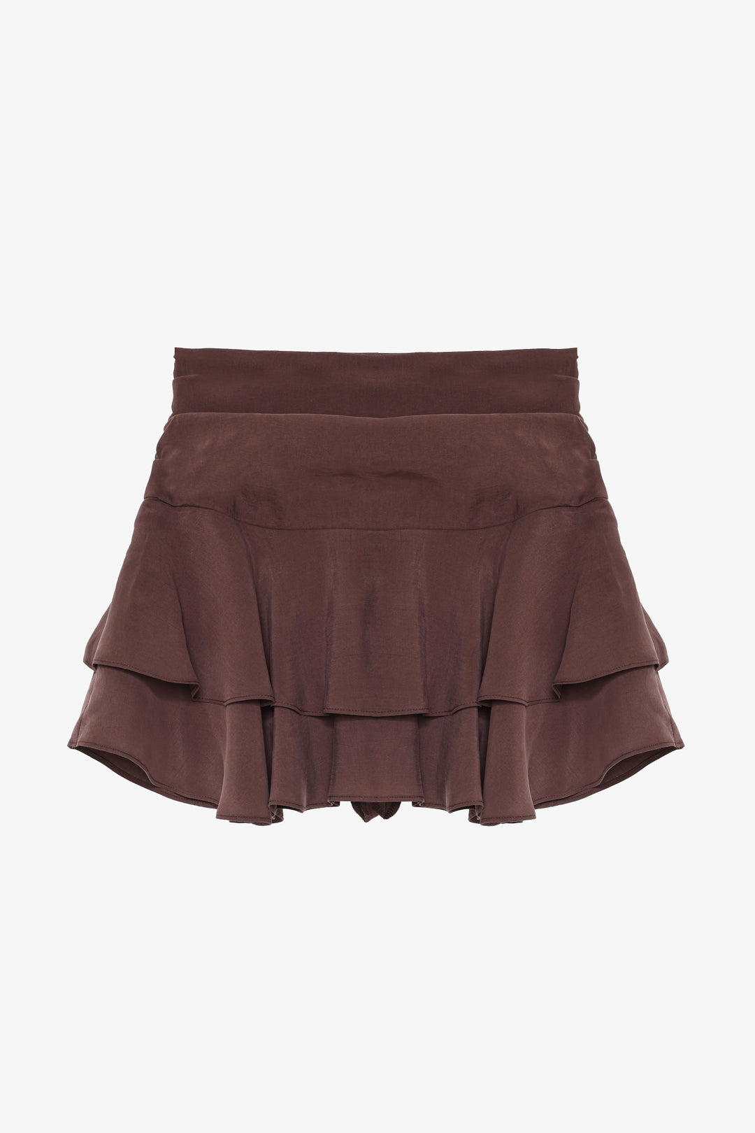 Katlı Volanlı Mini Etek Kahverengi