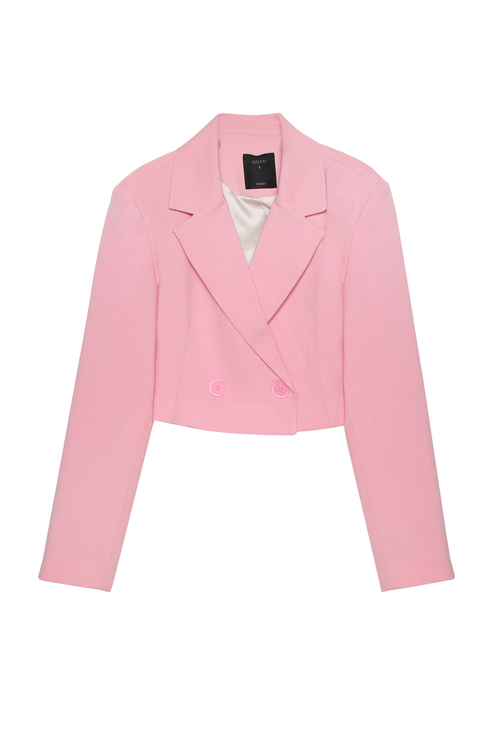 Vatka Detaylı Crop Blazer Ceket Pembe