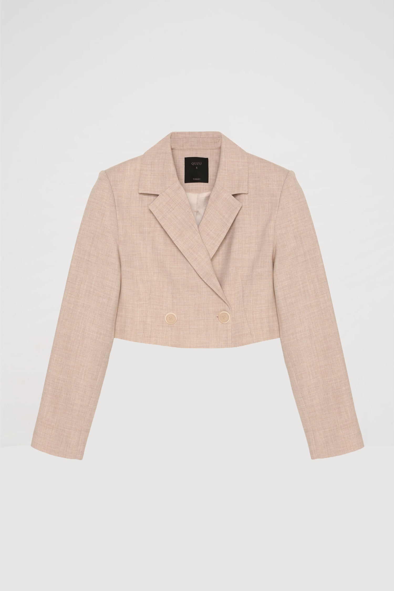 Vatka Detaylı Crop Blazer Ceket Naturel