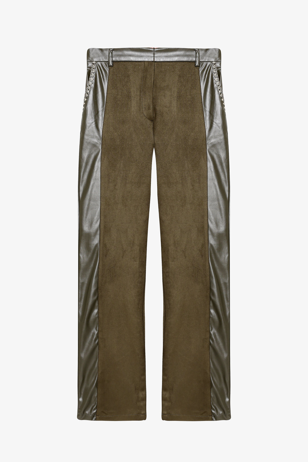 Deri Garnili Bol Paça Süet Pantolon Haki