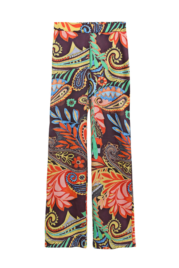 Renkli Desenli Pantolon Turuncu