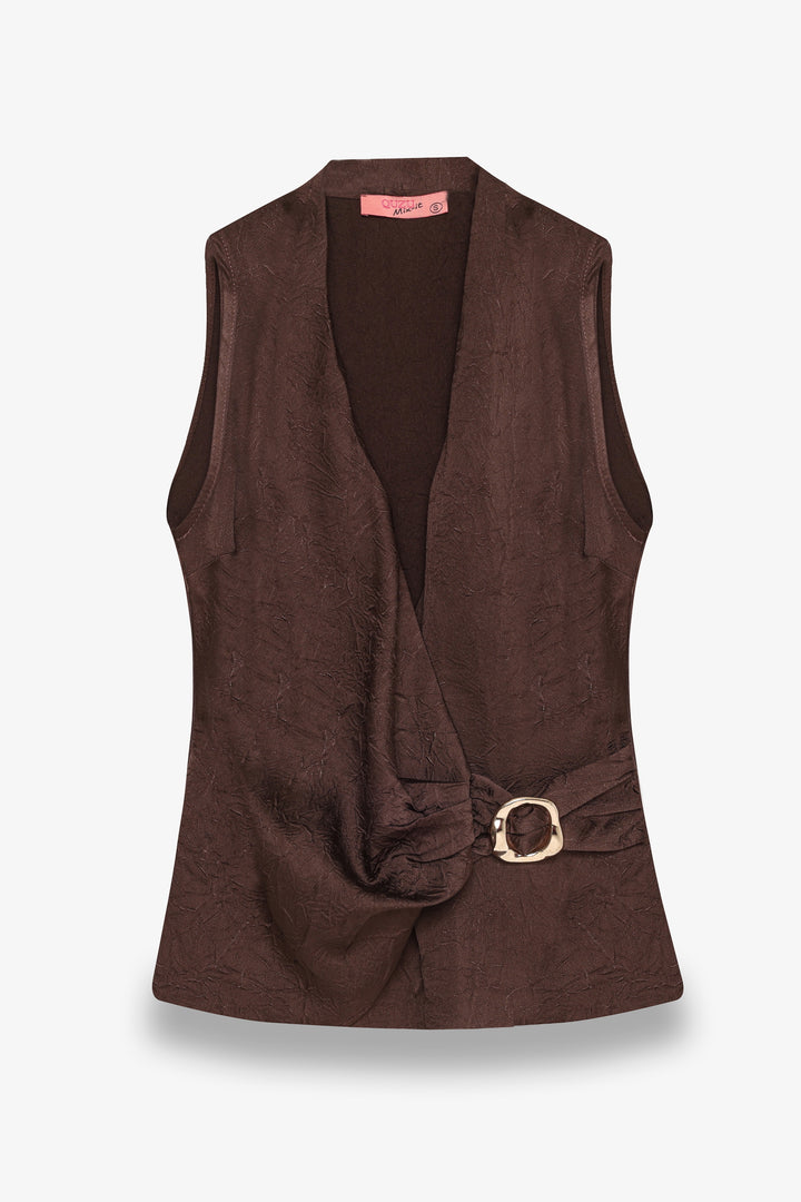 Toka Aksesuarlı Anvelop Bluz Kahverengi