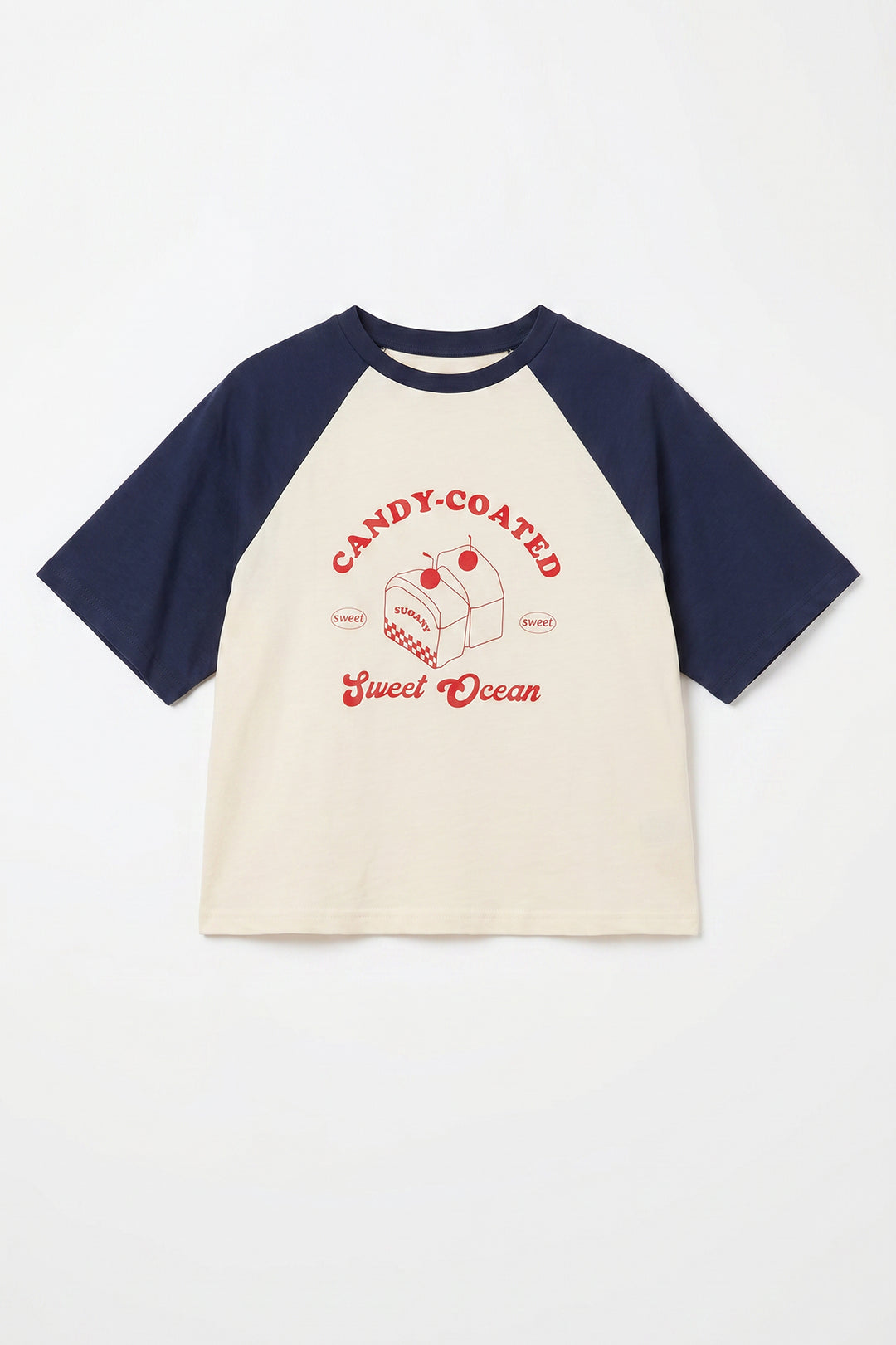 Raglan Kollu Pasta Dilimi Baskılı Tişört Bej