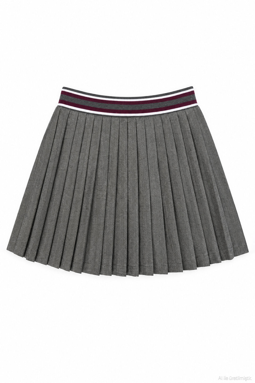 Balıksırtı Ribanalı Pileli Mini Etek Gri