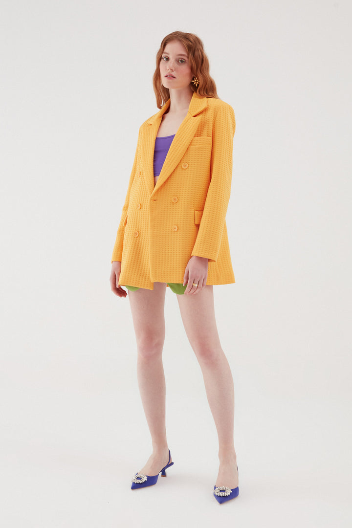 Dokulu Blazer Ceket Turuncu