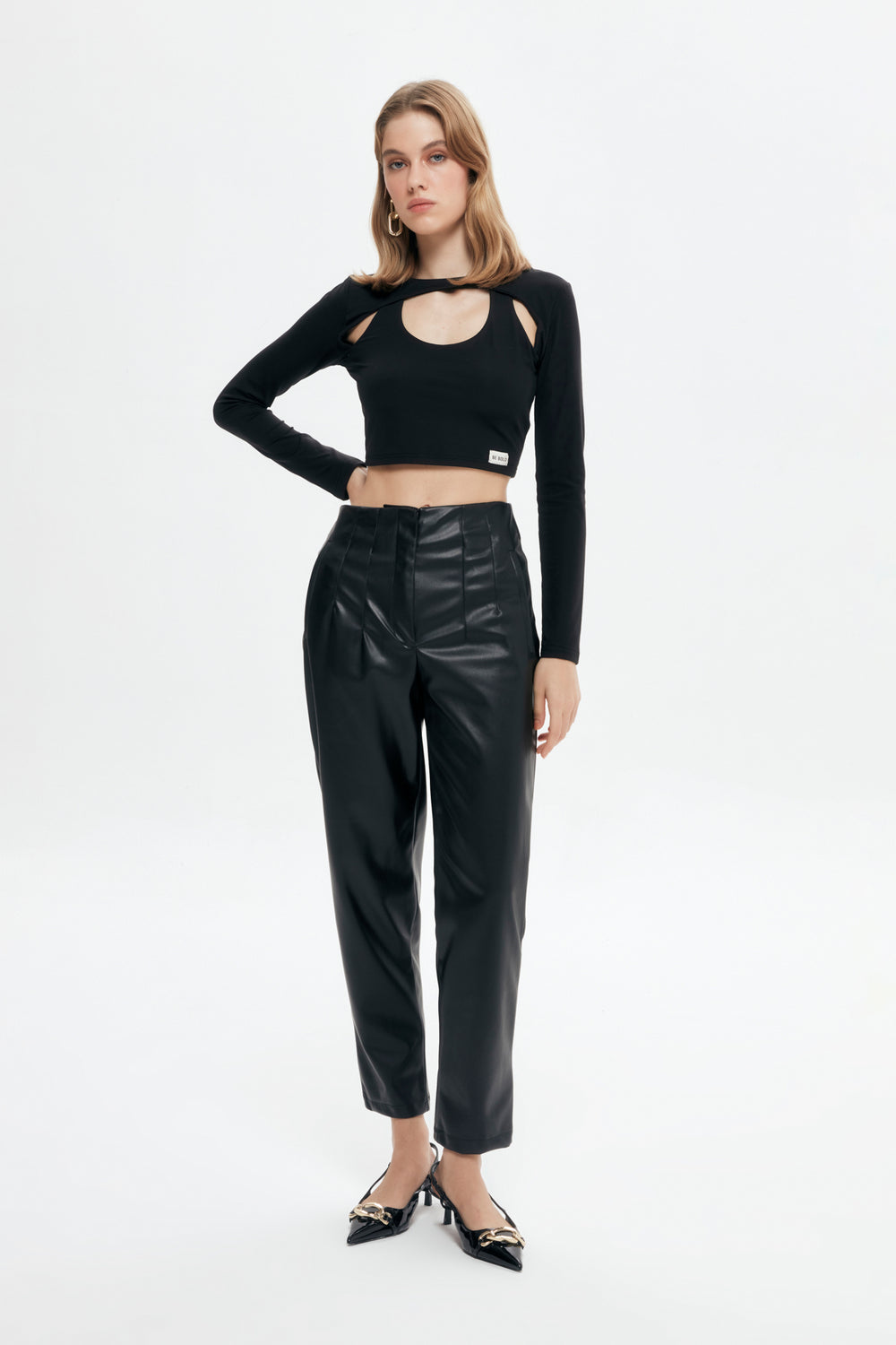 Plier Detailed Leather Trousers Black