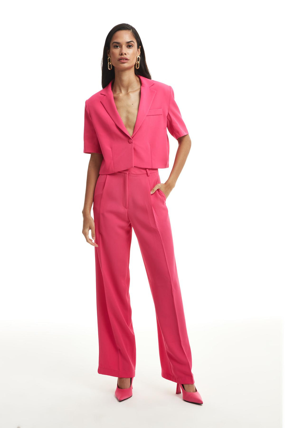 Pleated Wide Leg Trousers Fuchsia