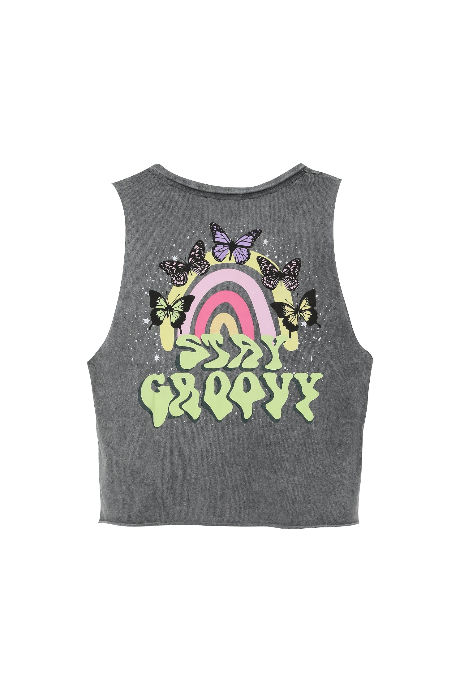 Butterfly Printed Sleeveless T-Shirt Anthracite