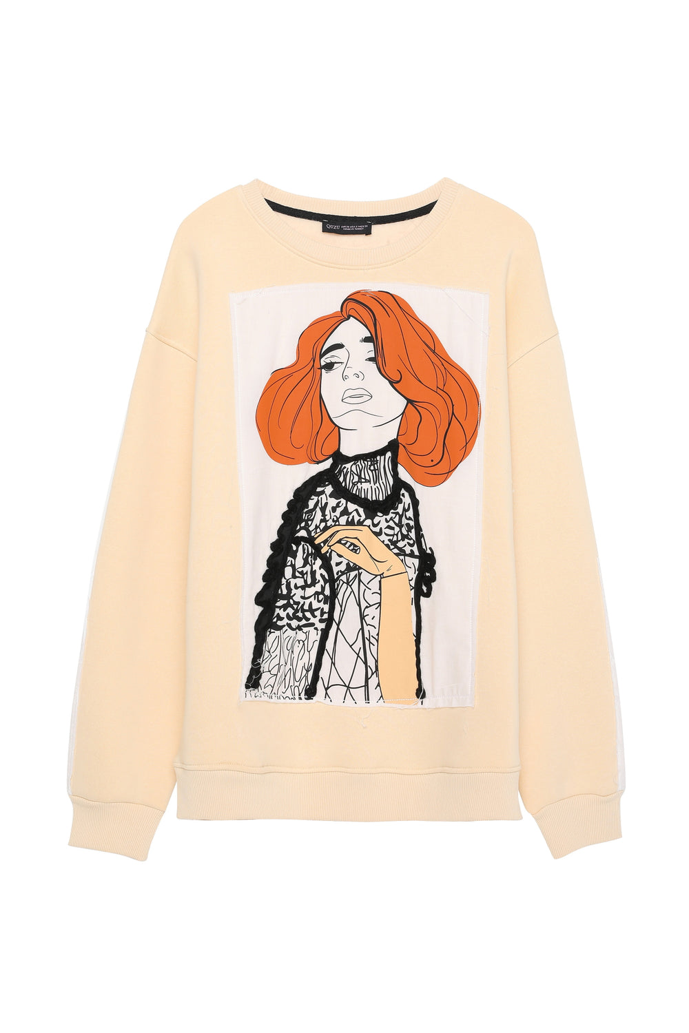 Patch Detailed Printed Sweatshirt Beige