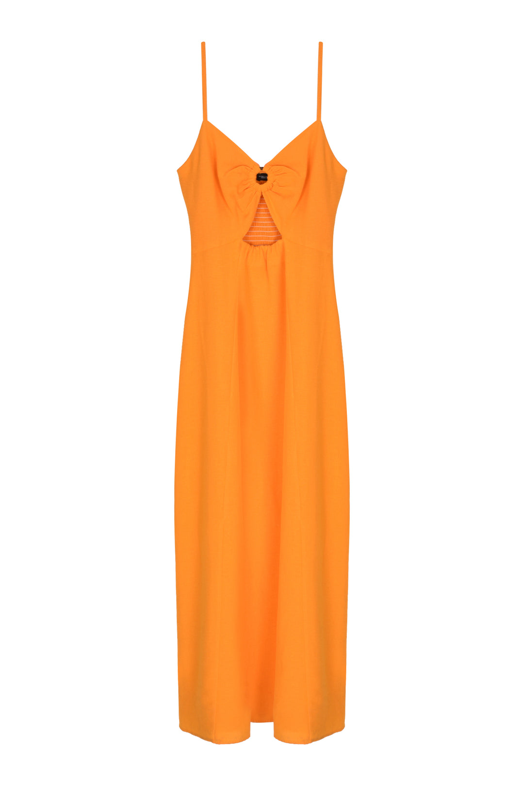 Göğüs Dekolteli Askılı Uzun Elbise Turuncu