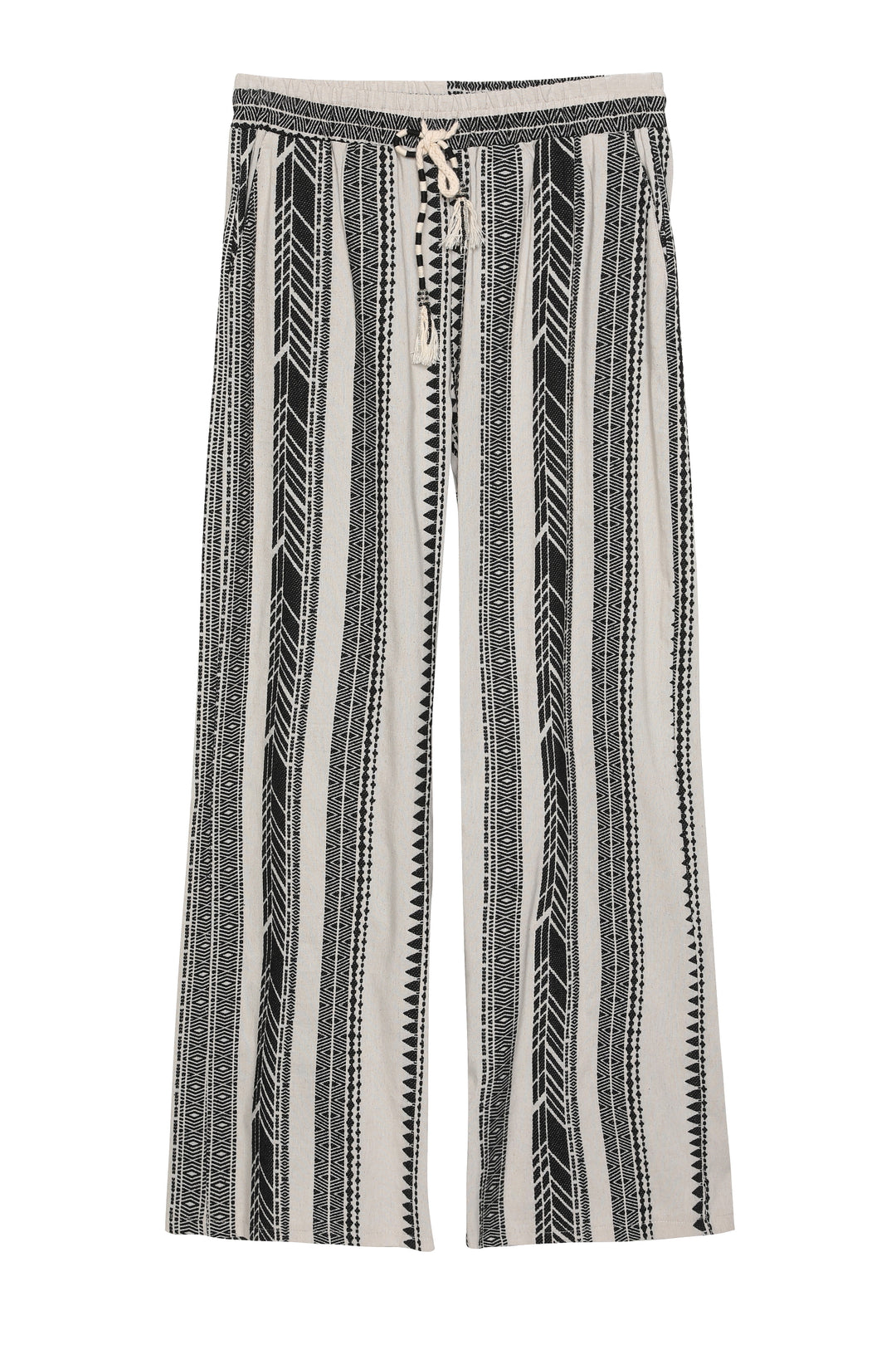 Etnik Desenli Keten Pantolon Naturel